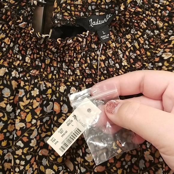 💕MADEWELL💕 Georgette Smocked-Neck Midi Dress Folktale Paisley Large L NWT - Picture 16 of 16